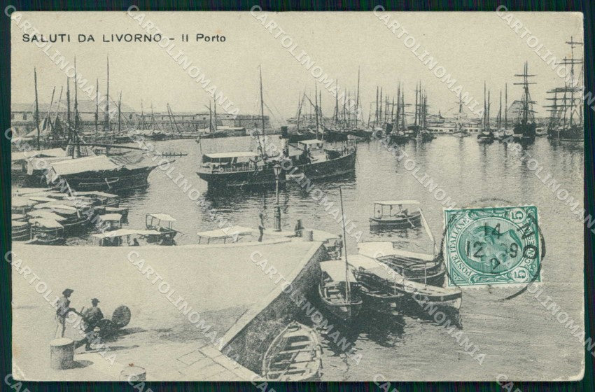Livorno Città Saluti da Porto Barche cartolina RB8463 – fronte