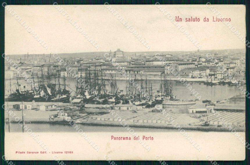Livorno Città Saluto da Porto Barche cartolina RB8474 – fronte