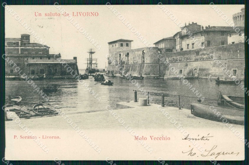 Livorno Città Saluto da Molo Vecchio PIEGA cartolina RB8494 – fronte