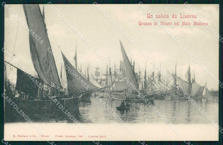 Livorno Città Saluto da Molo Mediceo Velieri Modiano 2513 cartolina RB8501 – fronte
