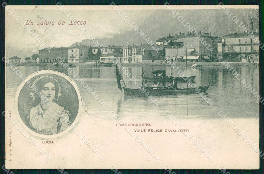 Lecco Città Saluto da Lucia Imbarcadero cartolina RB8586 – fronte