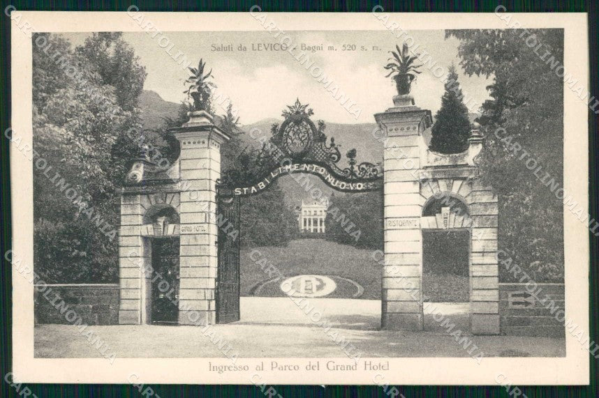 Trento Levico Saluti da Ingresso al Parco del Grand Hotel cartolina RB8617 – fronte