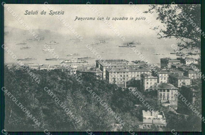 La Spezia Città Saluti da Squadra in Porto Barche cartolina RB8648 – fronte