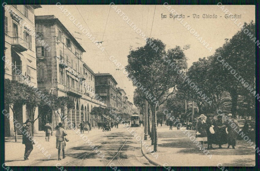 La Spezia Città Via Chiodo Giardini Tram Alterocca 75292 cartolina RB8649 – fronte