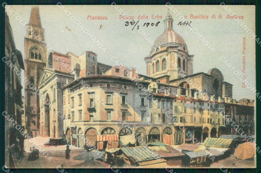 Mantova Città Piazza delle Erbe Basilica Sant'Andrea PIEGHINA cartolina RB8807 – fronte