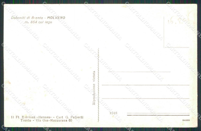 Trento Molveno Dolomiti di Brenta Lago cartolina RB8876 – retro