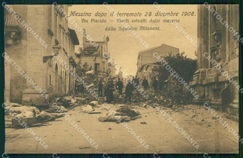 Messina Città Terremoto Dicembre 1908 Via Placida Morti cartolina RB9021 – fronte