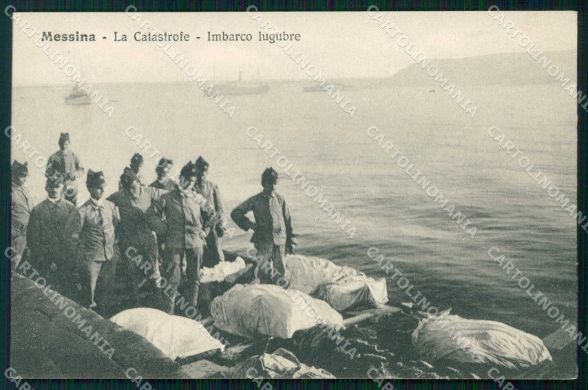 Messina Città Catastrofe Imbarco Lugubre Alterocca 2042 cartolina RB9023 – fronte