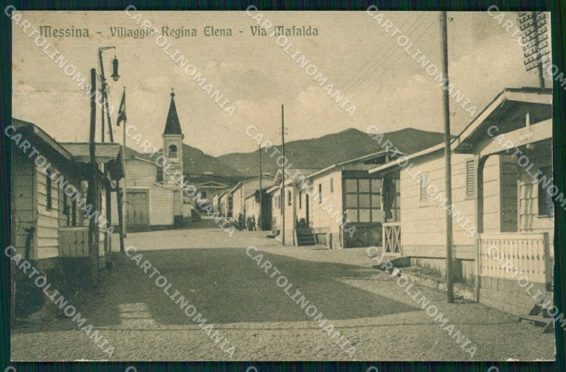 Messina Città Villaggio Regina Elena Via Mafalda RIFILATA cartolina RB9038 – fronte