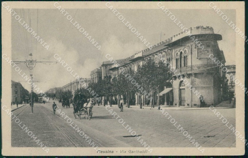 Messina Città Via Garibaldi Carrozza con Cavallo cartolina RB9049 – fronte