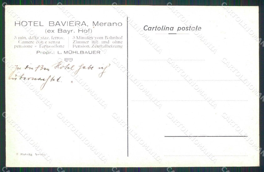 Bolzano Merano Hotel Baviera cartolina RB9124 – retro