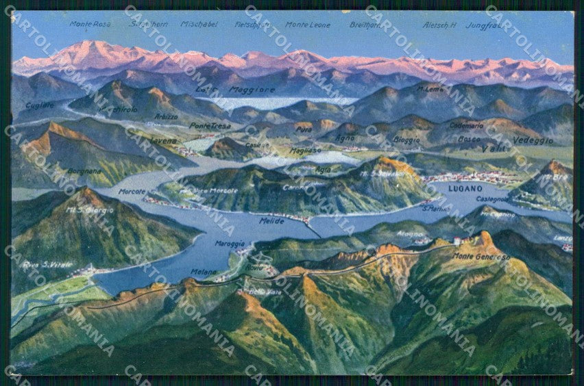 Svizzera Ticino Monte Generoso Lago di Lugano Mappa cartolina RB9237 – fronte