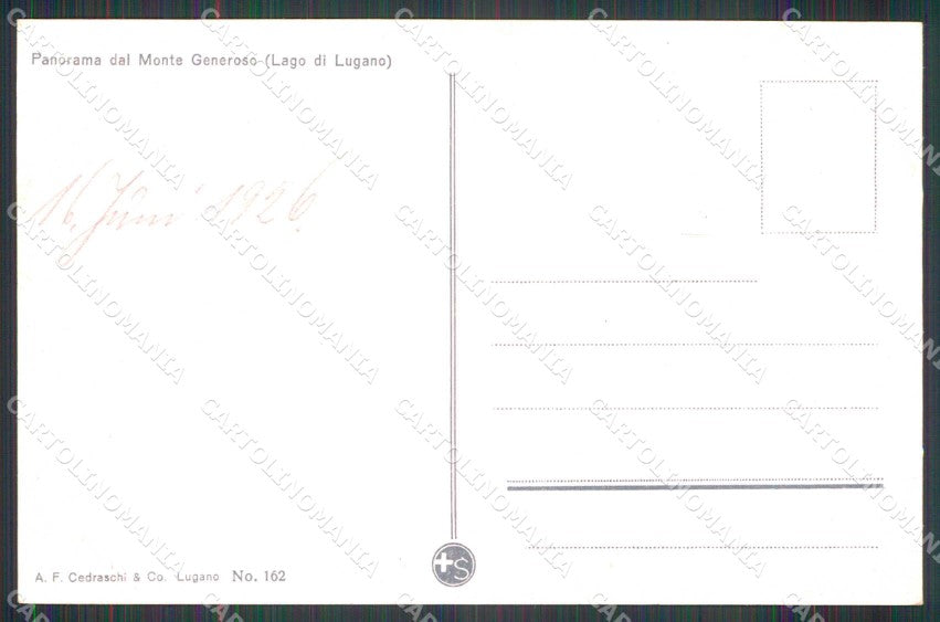 Svizzera Ticino Monte Generoso Lago di Lugano Mappa cartolina RB9237 – retro