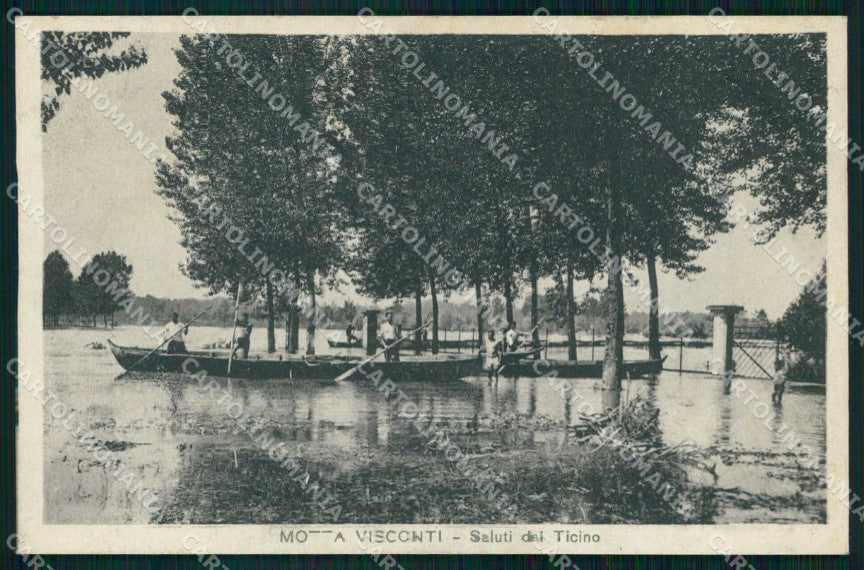 Milano Motta Visconti Saluti da Ticino Alluvione Barche cartolina RB9265 – fronte