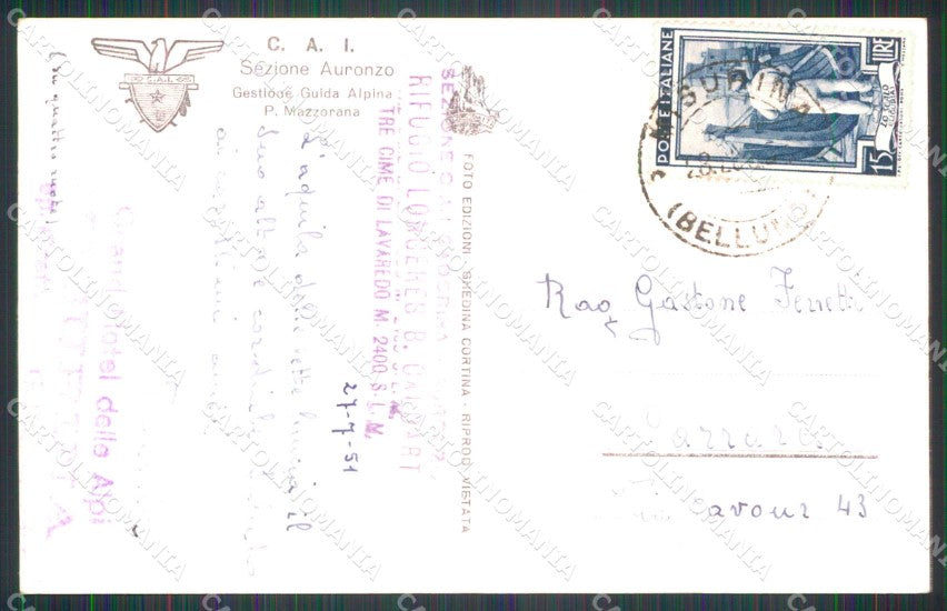 Belluno Auronzo di Cadore Rifugio Longeres Lavaredo Foto cartolina RB9286 – retro
