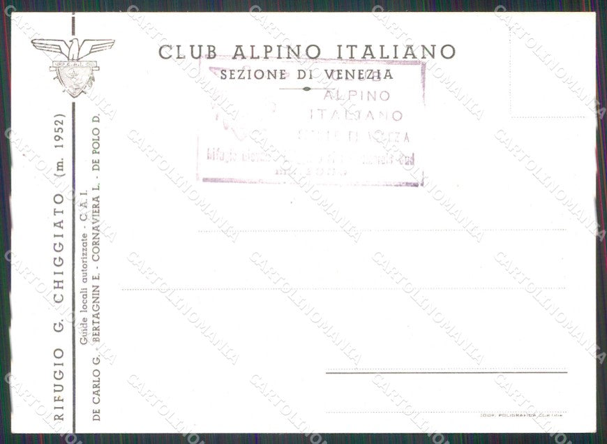 Belluno Calalzo di Cadore Rifugio Chiggiato FG cartolina RB9306 – retro