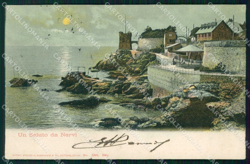 Genova Nervi Saluto da Chiaro di Luna cartolina RB9339 – fronte