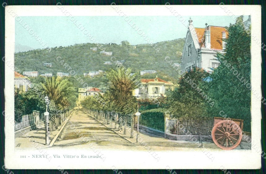 Genova Nervi Via Vittorio Emanuele Carretto cartolina RB9351 – fronte