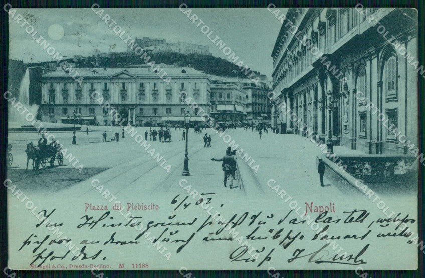 Napoli Città Piazza del Plebiscito Chiaro di Luna Stengel 11188 cartolina RB9422 – fronte