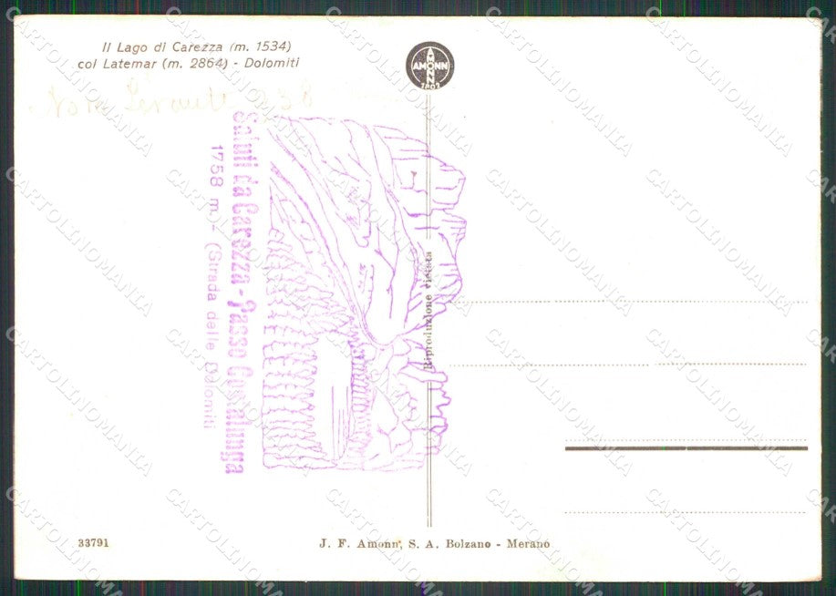 Bolzano Nova Levante Lago di Carezza Latemar FG cartolina RB9479 – retro