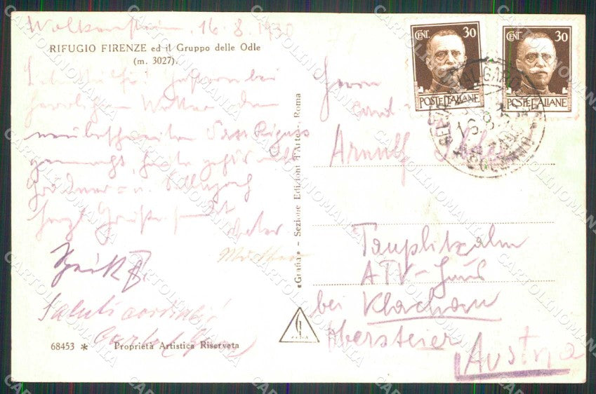 Bolzano Santa Cristina Valgardena Rifugio Firenze Foto cartolina RB9561 – retro