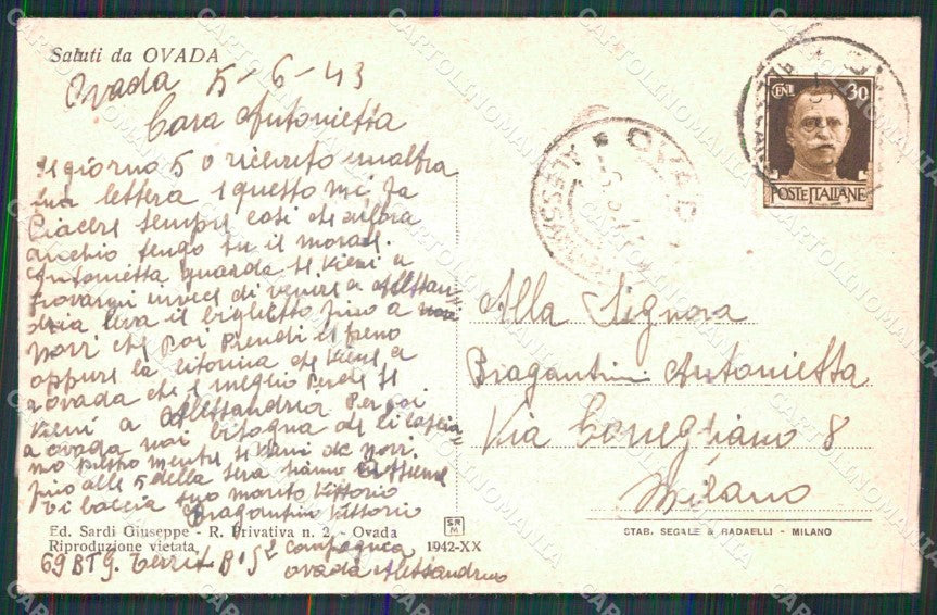Alessandria Ovada Piazza XX Settembre Corso Regina Margherita cartolina RB9586 – retro