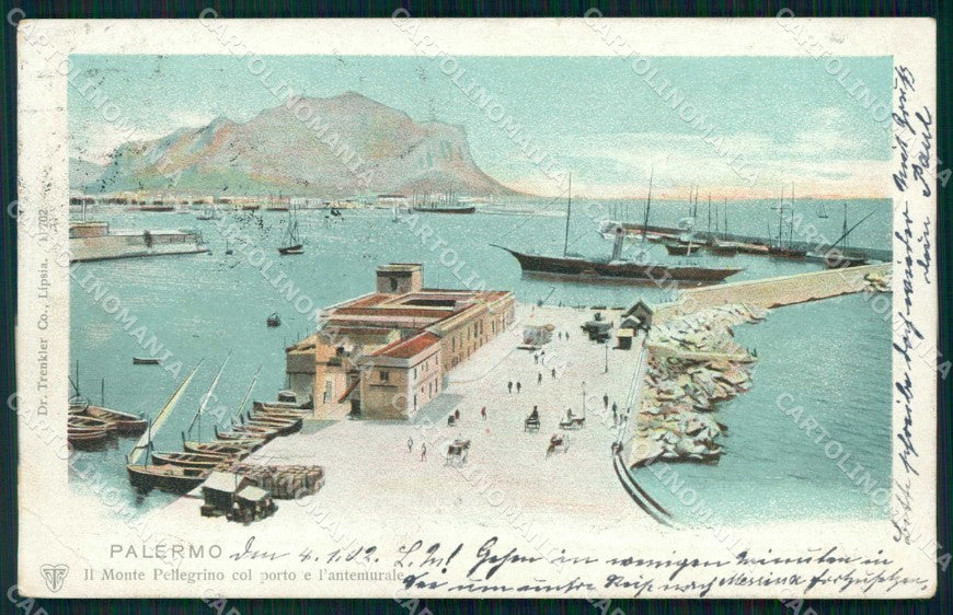 Palermo Città Monte Pellegrino Porto Antemurale PIEGHINA cartolina RB9639 – fronte