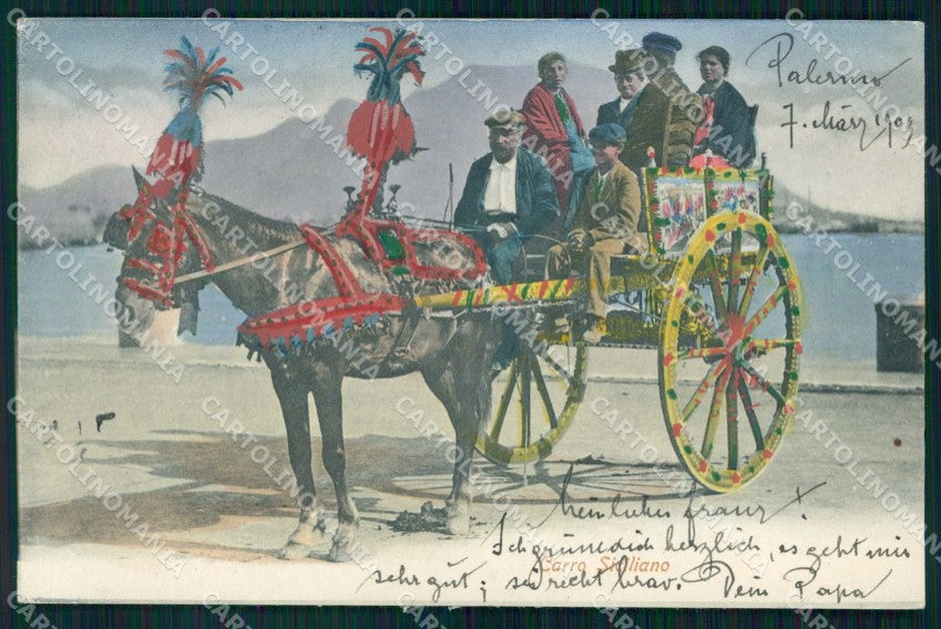 Palermo Città Carro Siciliano Trabert cartolina RB9651 – fronte