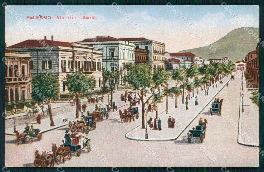 Palermo Città Via della Libertà Carrozze con Cavalli cartolina RB9662 – fronte