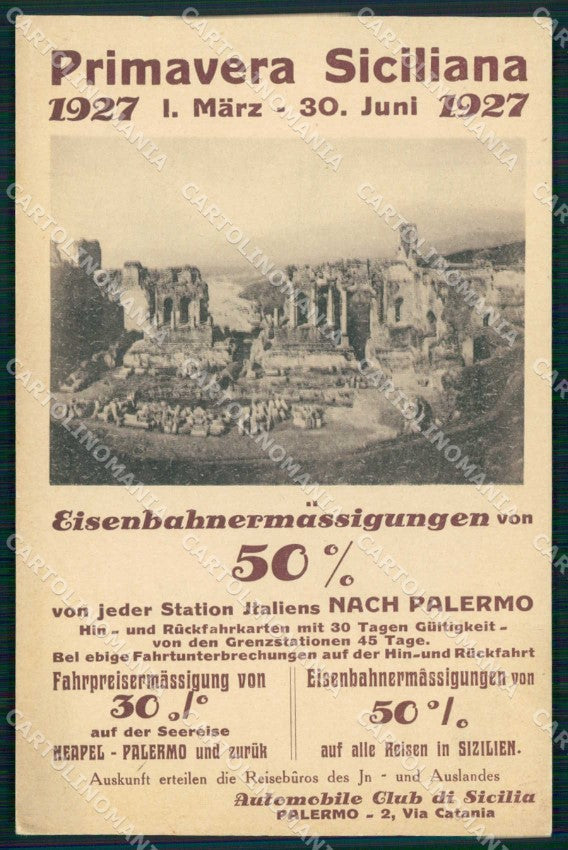 Palermo Città Automobile Club Primavera Siciliana cartolina RB9684 – fronte