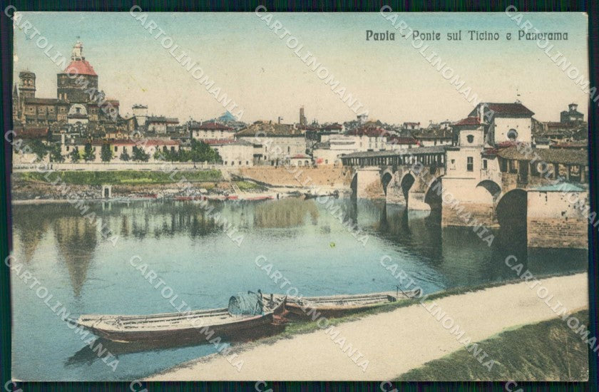 Pavia Città Ponte Coperto sul Ticino Barche Alterocca cartolina RB9771 – fronte