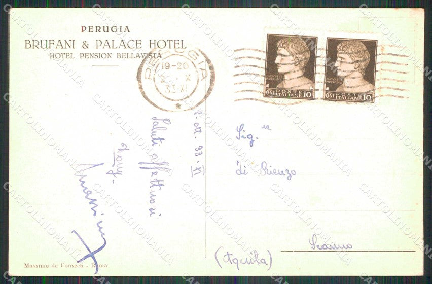 Perugia Città Brufani e Palace Hotel cartolina RB9849 – retro