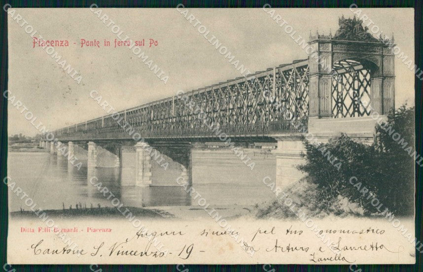 Piacenza Città Ponte in Ferro sul Fiume Po cartolina RB9888 – fronte