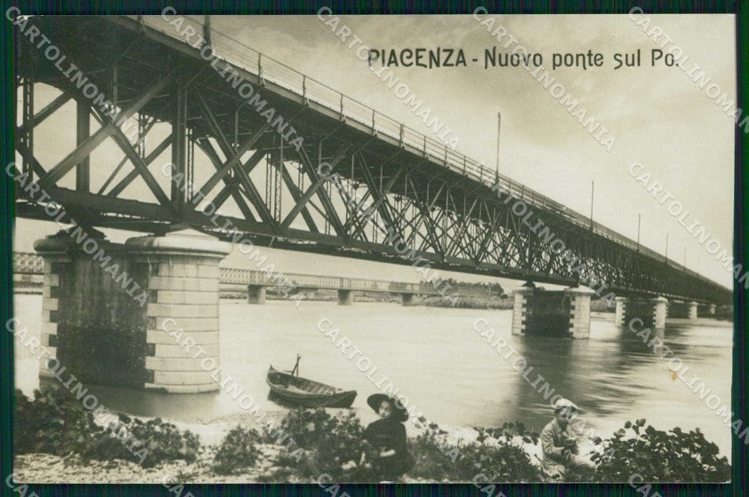 Piacenza Città Nuovo Ponte sul Fiume Po Barca Foto cartolina RB9902 – fronte