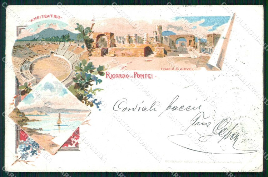 Napoli Pompei Ricordo di Gruss Anfiteatro Tempio di Giove cartolina RB9909 – fronte