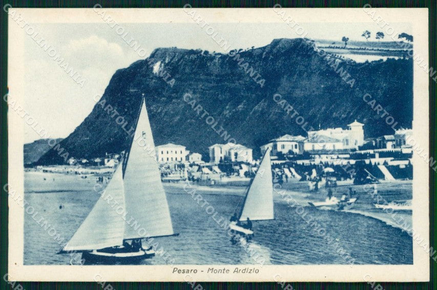 Pesaro Città Monte Ardizio Spiaggia Barche cartolina RB9917 – fronte