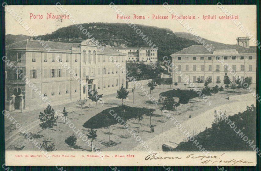 Imperia Porto Maurizio Piazza Roma Scuole Modiano 3339 cartolina RB9958 – fronte
