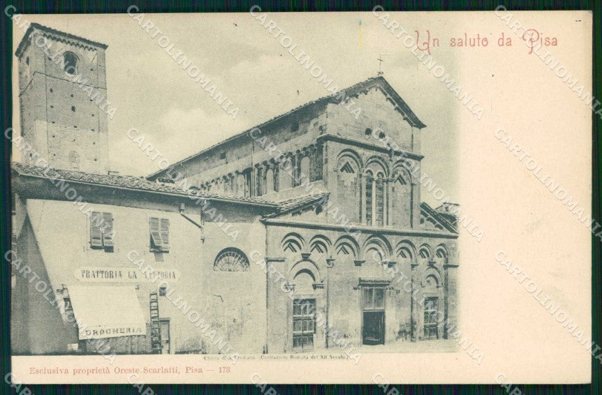 Pisa Città Saluto da Chiesa San Frediano Trattoria la Vittoria cartolina RB9962 – fronte
