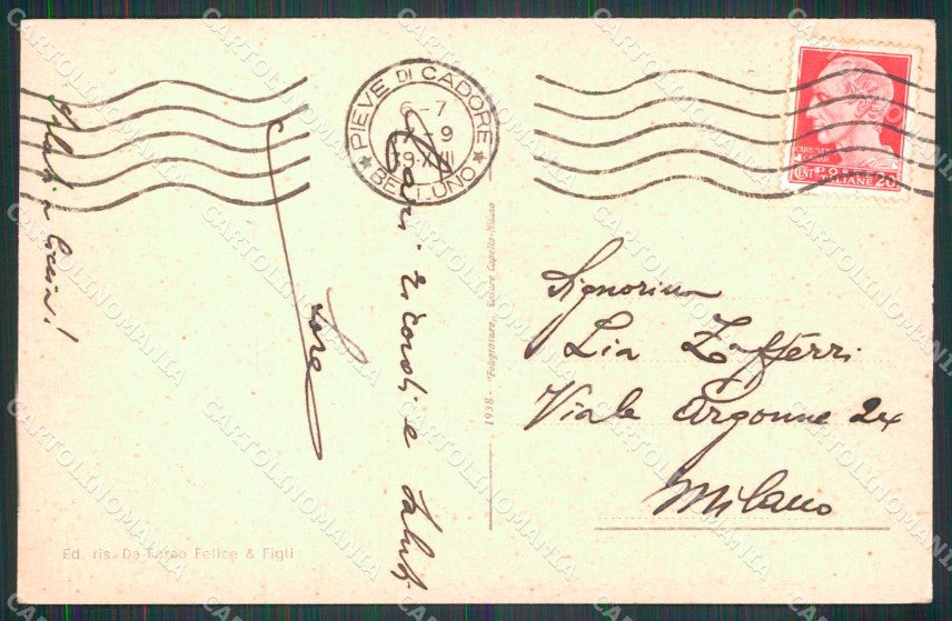 Belluno Pieve di Cadore Monte Marmarole cartolina RT0056 – retro