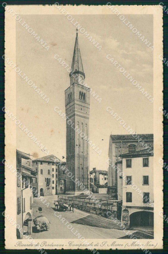 Pordenone Città Ricordo di Campanile di San Marco ABRASA cartolina RT0085 – fronte
