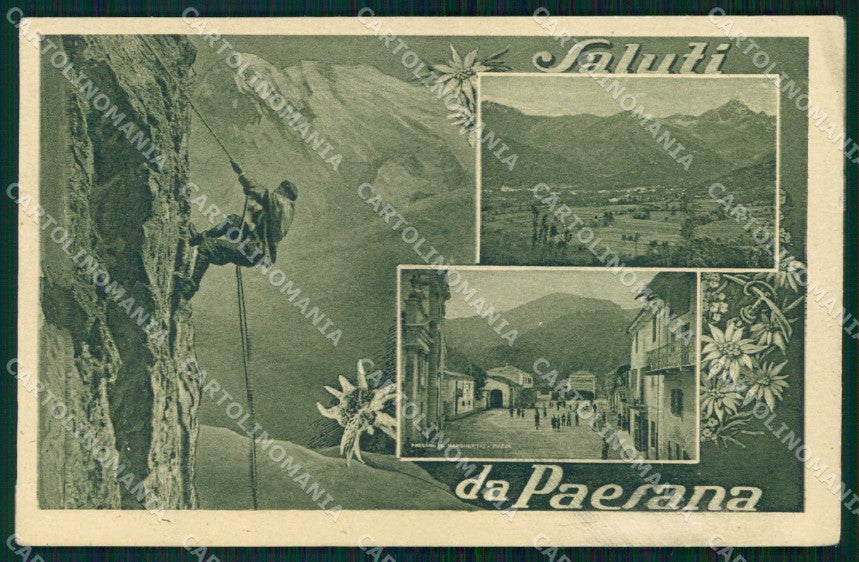 Cuneo Paesana Saluti da Piazza Santa Margherita Alpinismo cartolina RT0150 – fronte