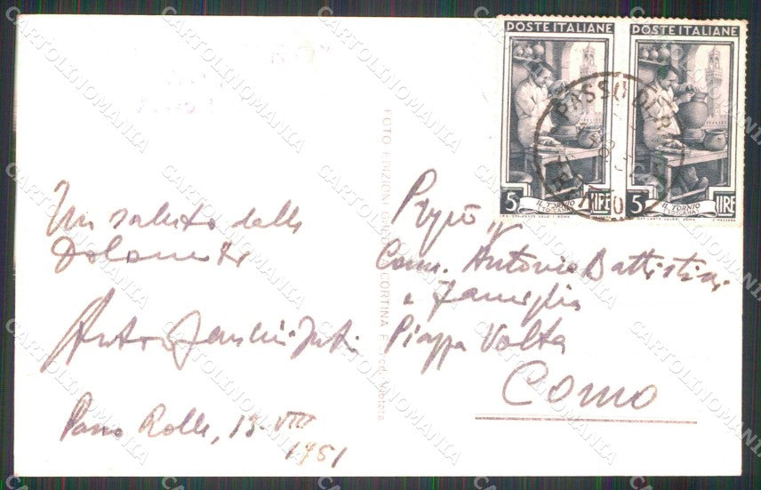 Trento Passo Rolle Capanna Cervino Cimone della Pala Foto cartolina RT0290 – retro
