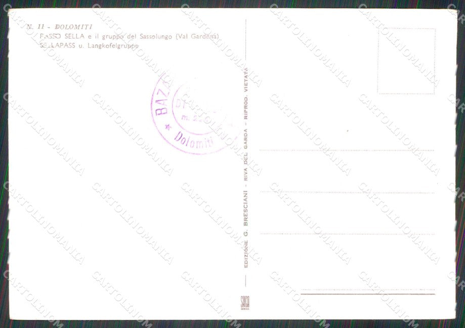Bolzano Val Gardena Passo Sella Sassolungo FG cartolina RT0309 – retro