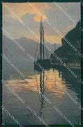 Trento Riva del Garda Lago con Barca Tramonto cartolina RT0412 – fronte