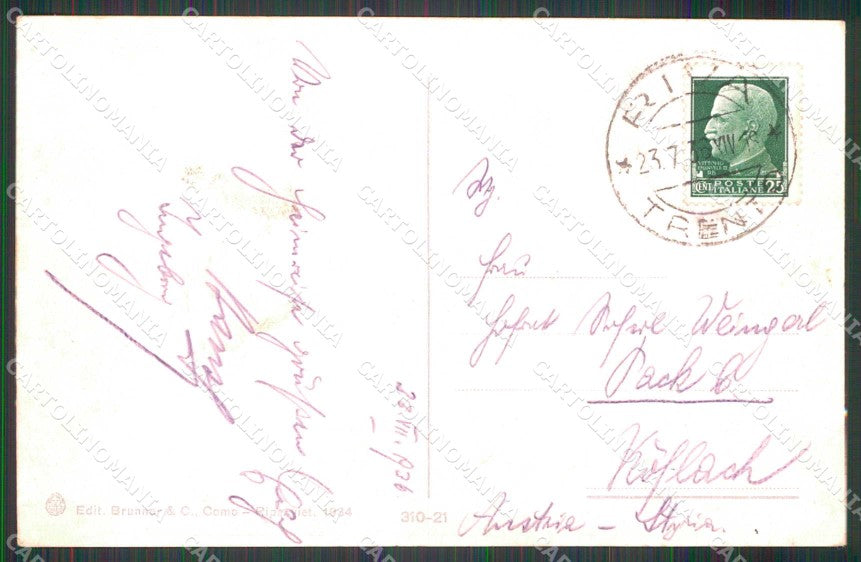 Trento Riva del Garda Lago Brunner 310/21 cartolina RT0420 – retro