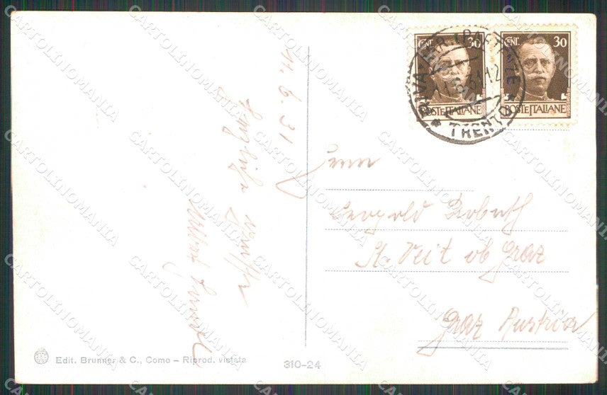 Trento Riva del Garda Lago con Piroscafo Brunner 310/24 cartolina RT0437 – retro