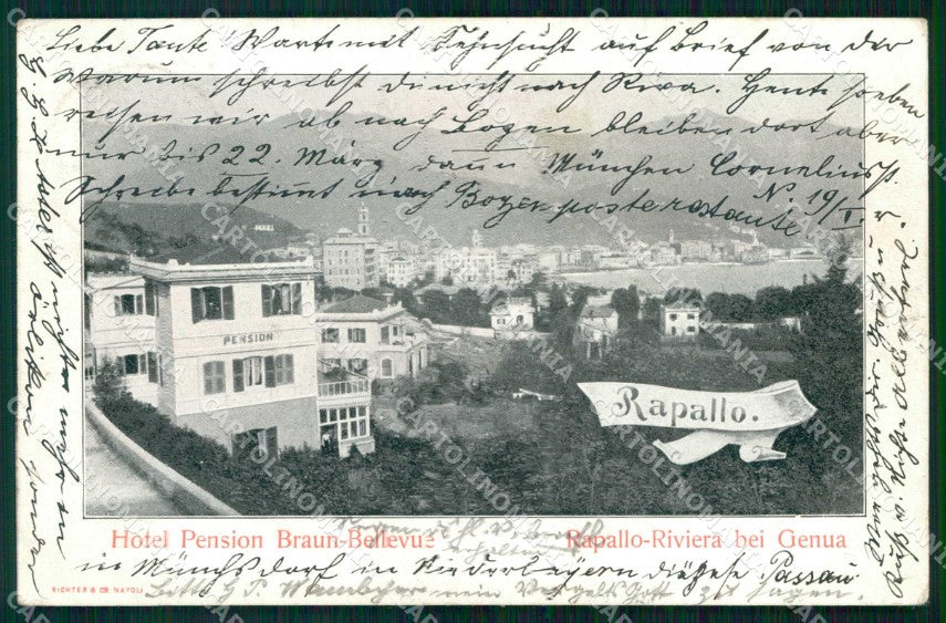 Genova Rapallo Hotel Pension Braun Bellevue cartolina RT0521 – fronte