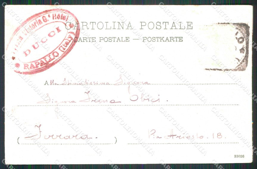Genova Rapallo Riviera di Levante Villa Vinelli Molo cartolina RT0526 – retro