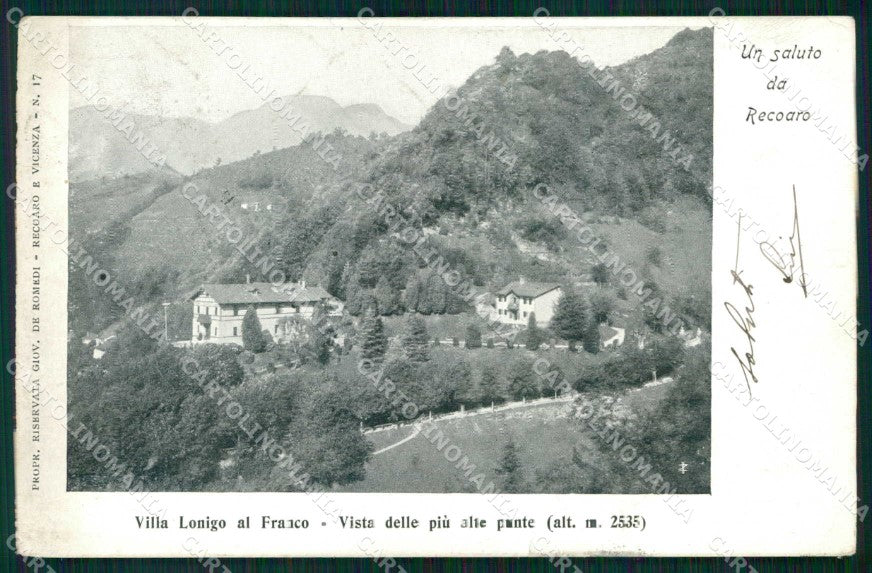 Vicenza Recoaro Terme Saluto da Villa Lonigo al Franco cartolina RT0610 – fronte