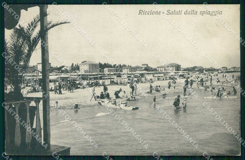 Rimini Riccione Saluti da Spiaggia ABRASA cartolina RT0643 – fronte